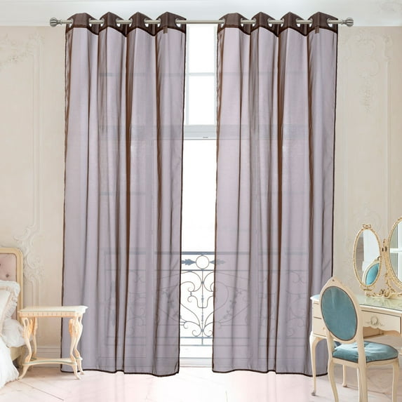 Sheer Curtains Set of 2, 54" X 84" Window Solid Sheer Curtain Drapes Grommet Top Panels for Bedroom Living Room Kitchen Color: Brown / Coffee
