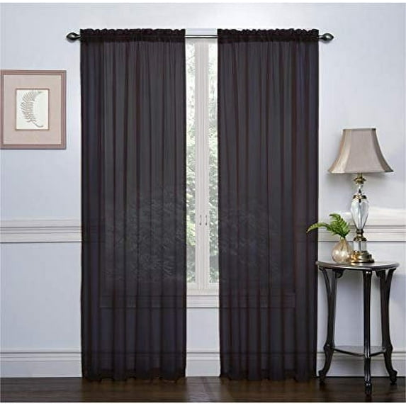 Sheer Curtains Set of 2, 54" X 84" Window Solid Sheer Curtain Drapes Rod Pocket Top Panels for Bedroom Living Room Kitchen Color: Black