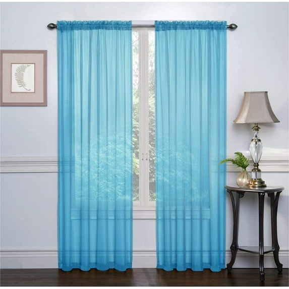 Sheer Curtains Set of 2, 54" X 84" Window Solid Sheer Curtain Drapes Rod Pocket Top Panels for Bedroom Living Room Kitchen Color: Blue