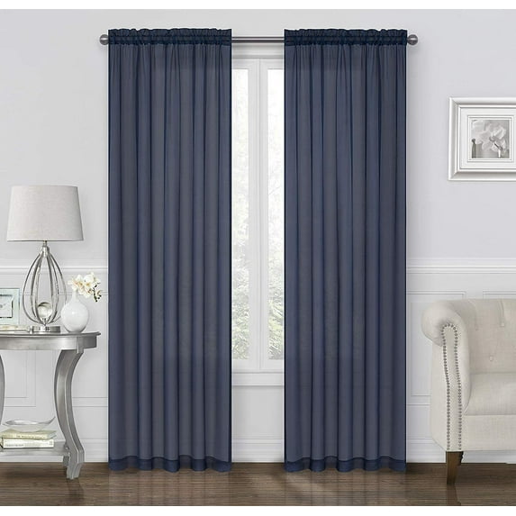 Sheer Curtains Set of 2, 54" X 84" Window Solid Sheer Curtain Drapes Rod Pocket Top Panels for Bedroom Living Room Kitchen Color: Navy