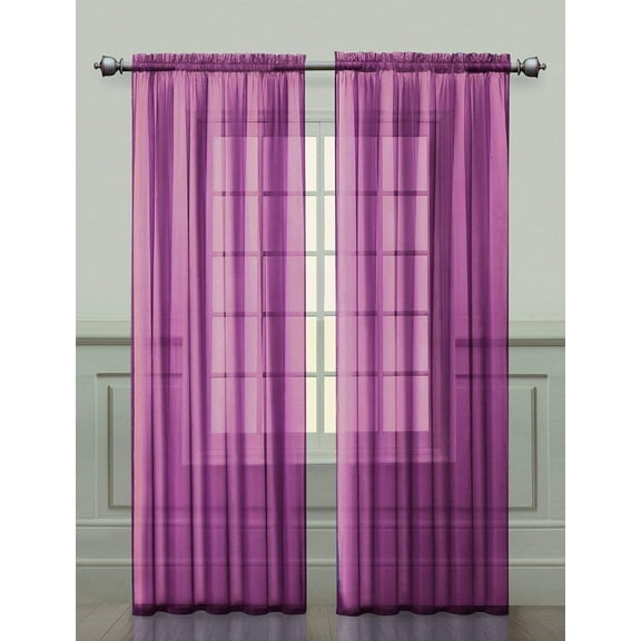 Sheer Curtains Set of 2, 54" X 84" Window Solid Sheer Curtain Drapes Rod Pocket Top Panels for Bedroom Living Room Kitchen Color: Purple