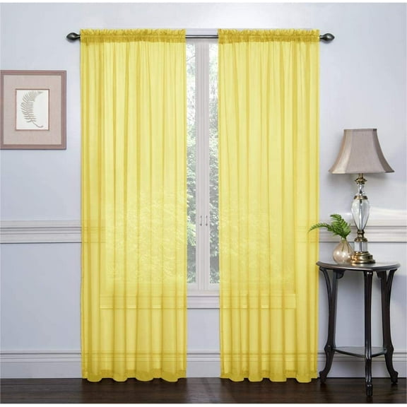 Sheer Curtains Set of 2, 54" X 84" Window Solid Sheer Curtain Drapes Rod Pocket Top Panels for Bedroom Living Room Kitchen Color: Yellow