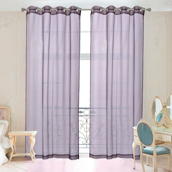 Sheer Curtains Set of 2, Window Solid Sheer Curtain Drapes Grommet Top Panels for Bedroom Living Room Kitchen Color: Plum