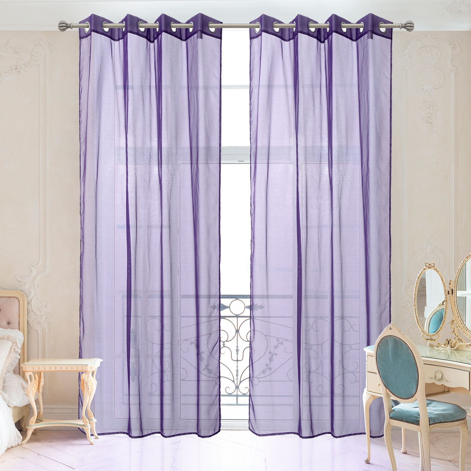 Sheer Curtains Set of 2, Window Solid Sheer Curtain Drapes Grommet Top  Panels for Bedroom Living Room Kitchen Color: Purple - Walmart.com, image size:1500x1500