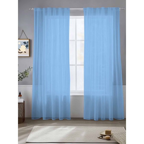 Sheer Curtains Skyblue Pattern 2 Panels Voile Window Drapes Pure Colour Light Filtering Window Treatments Semi Sheer Curtain Panels for Living Room Bedroom Bathroom 52x84 inches