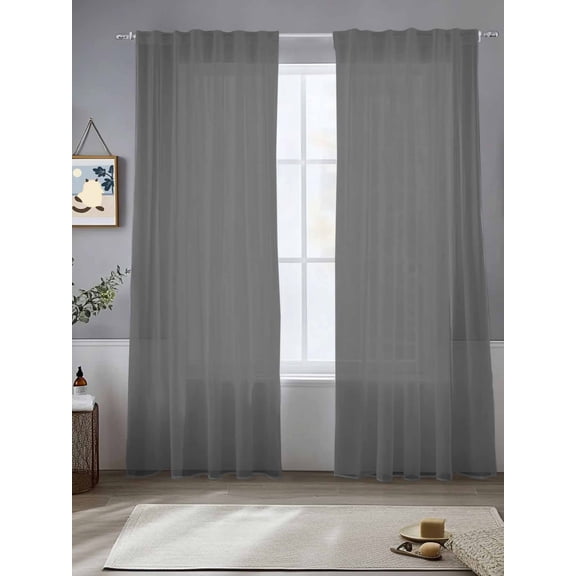 Sheer Curtains Solid Color 2 Panels Voile Window Drapes Dark Grey Light Filtering Window Treatments Semi Sheer Curtain Panels for Living Room Bedroom Bathroom 52x84 inches