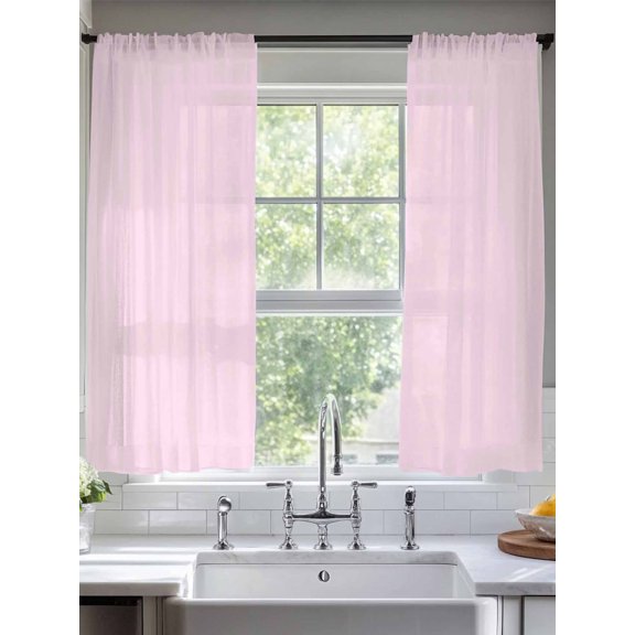 Sheer Curtains Solid Color 2 Panels Voile Window Drapes Pink Light Filtering Window Treatments Semi Sheer Curtain Panels for Living Room Bedroom Bathroom 52x63 inches