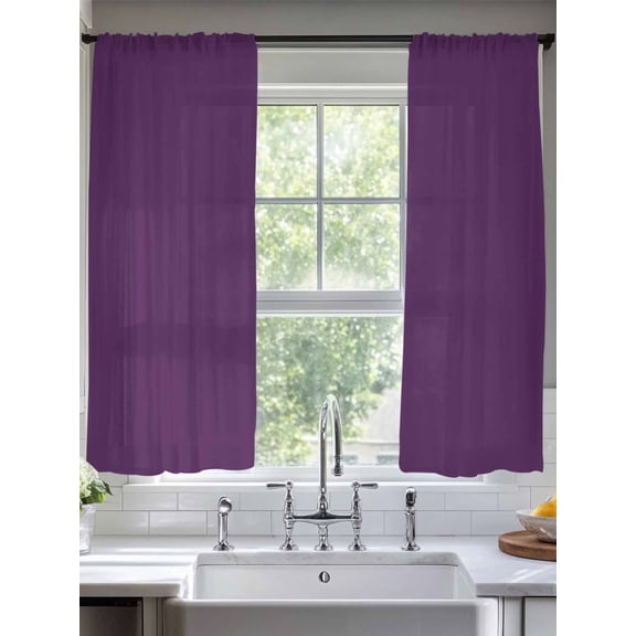 Sheer Curtains Solid Purple Color 2 Panels Voile Window Drapes Purple Light Filtering Window Treatments Semi Sheer Curtain Panels for Living Room Bedroom Bathroom 52x63 inches