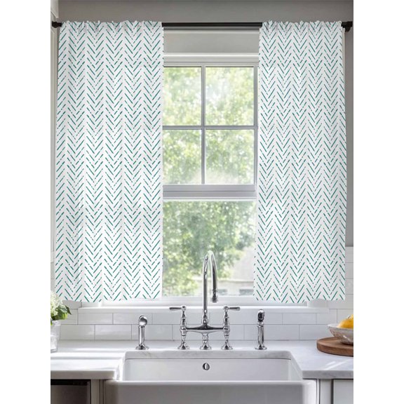 Sheer Curtains Teal Stripes 2 Panels Voile Window Drapes Modern Art Lines Light Filtering Window Treatments Semi Sheer Curtain Panels for Living Room Bedroom Bathroom 52x63 inches