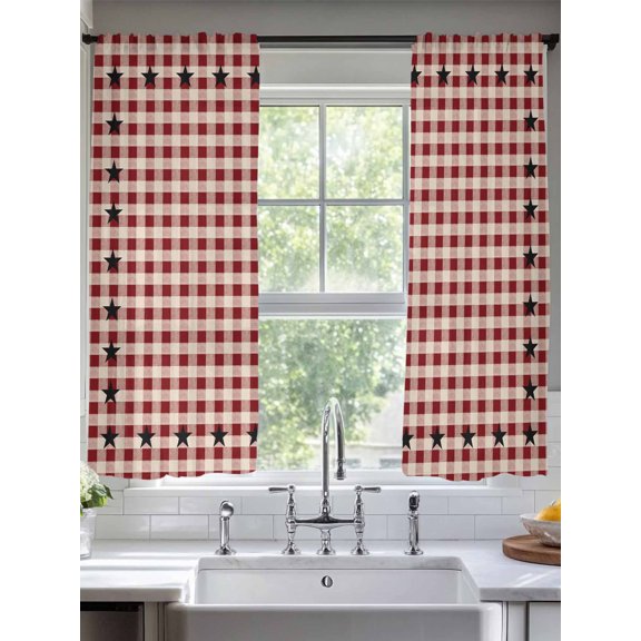 Sheer Curtains Texas Star Rustic 2 Panels Voile Window Drapes Country Buffalo Check Plaid Light Filtering Window Treatments Semi Sheer Curtain Panels for Living Room Bedroom Bathroom 52x63 inches
