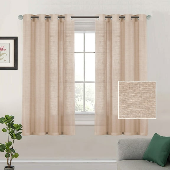 Sheer Curtains,Translucent Drapes,Linen Sheer Curtains 63 Inch Length Semi Sheer Curtains Silver Linen Curtain Panels For Living Room/Bedroom Light Filtering Curtains 2 Panels