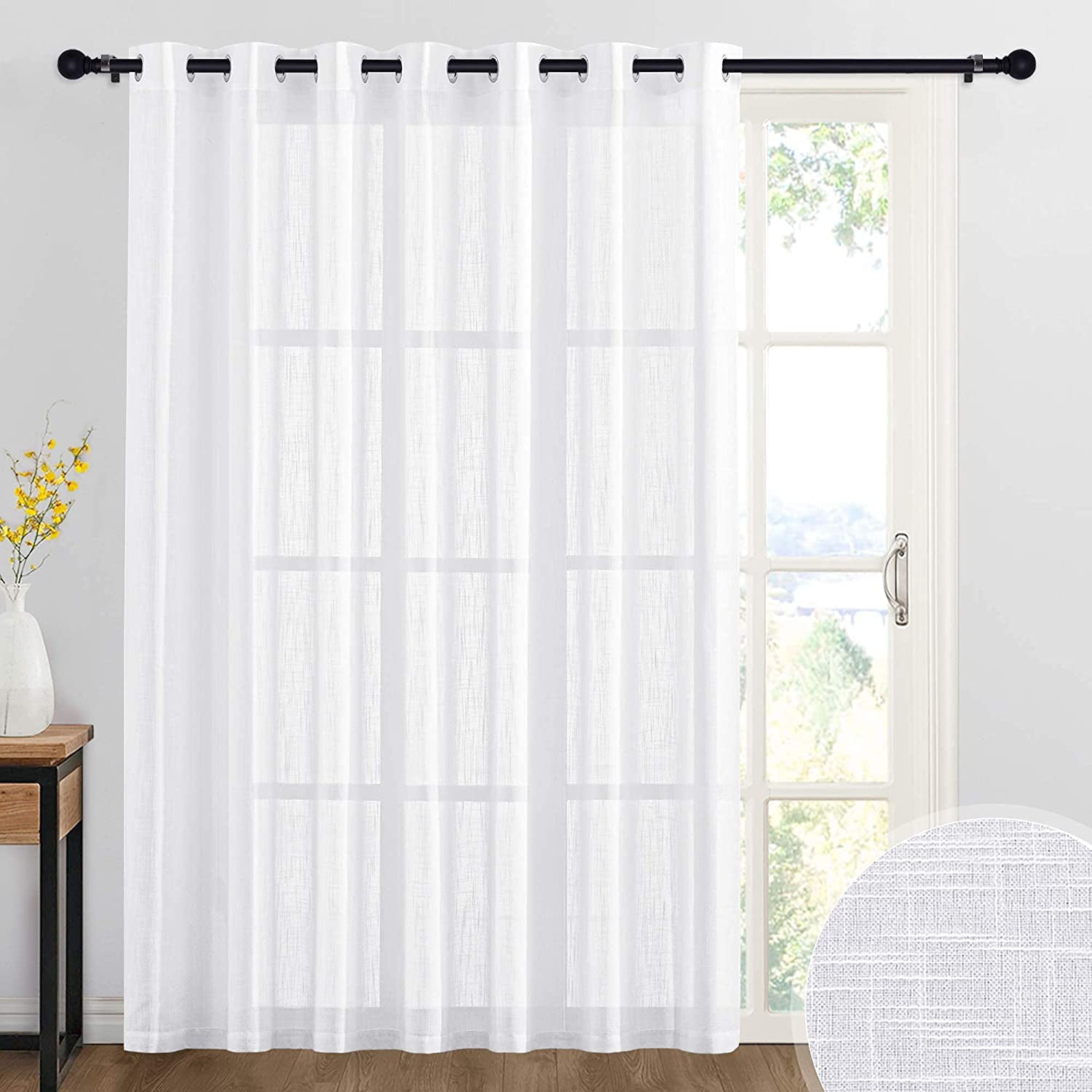 White Sheer Privacy Curtains Linen Semi Sheer for Bedroom, Living