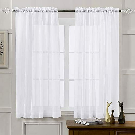 Sheer Curtains White 45 Inch Length, Rod Pocket Voile Drapes for Living Room, Bedroom, Window Treatments Semi Crinkle Curtain Panels for Yard, Patio, Villa, Parlor, Set of 2, 52"x 45", by Mystic Home.