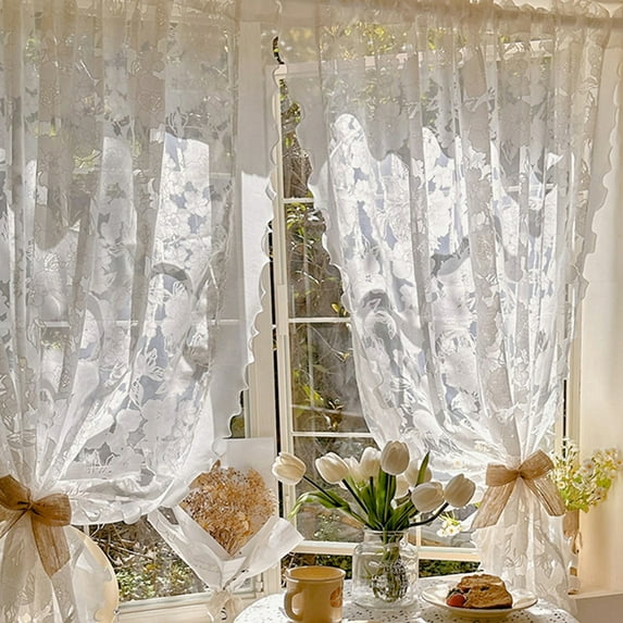 Sheer Curtains, White Voile Drapes, 52x63 Panel with Embroidered Striped Design, Light Filtering & Privacy for Sunlight Control, for Living Room Bedroom Windows and Sliding , UKHBMC | Polyester