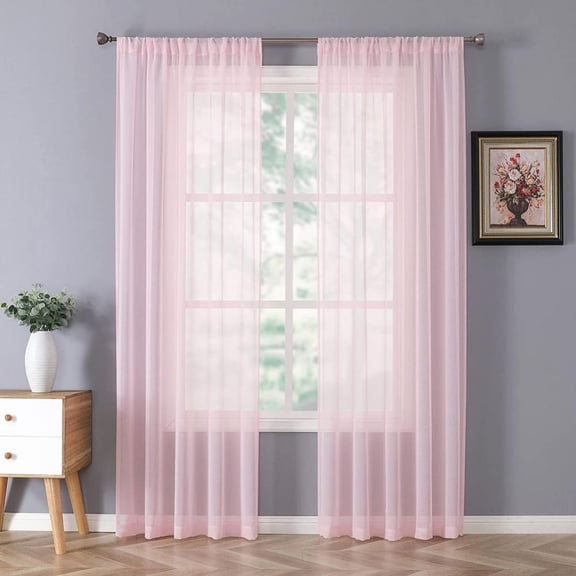 Sheer Curtains Window Panels, Sheer Curtains 79 inch Length 1 Panels Set, Semi Sheer Drapes for Bedroom/Living Room, W39 x L79, Pink