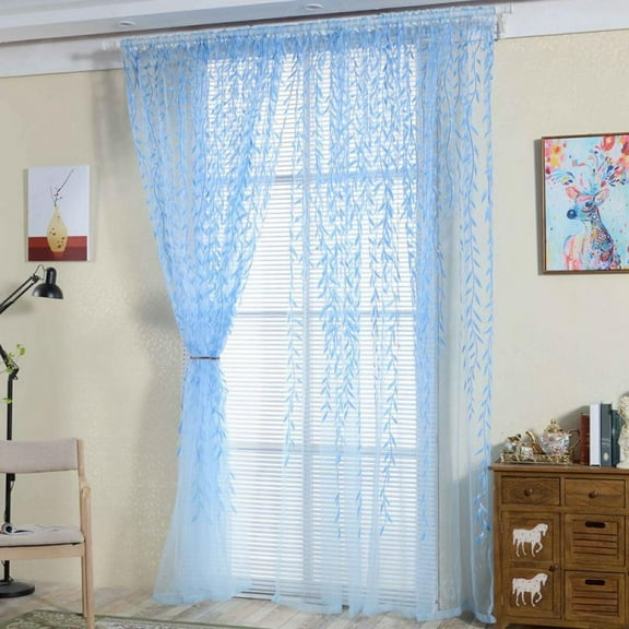 Sheer Curtains for Living Room Embroidered Leaf Window Curtains 78 inch Length light Filtering Drapes Bedroom Rod Pocket