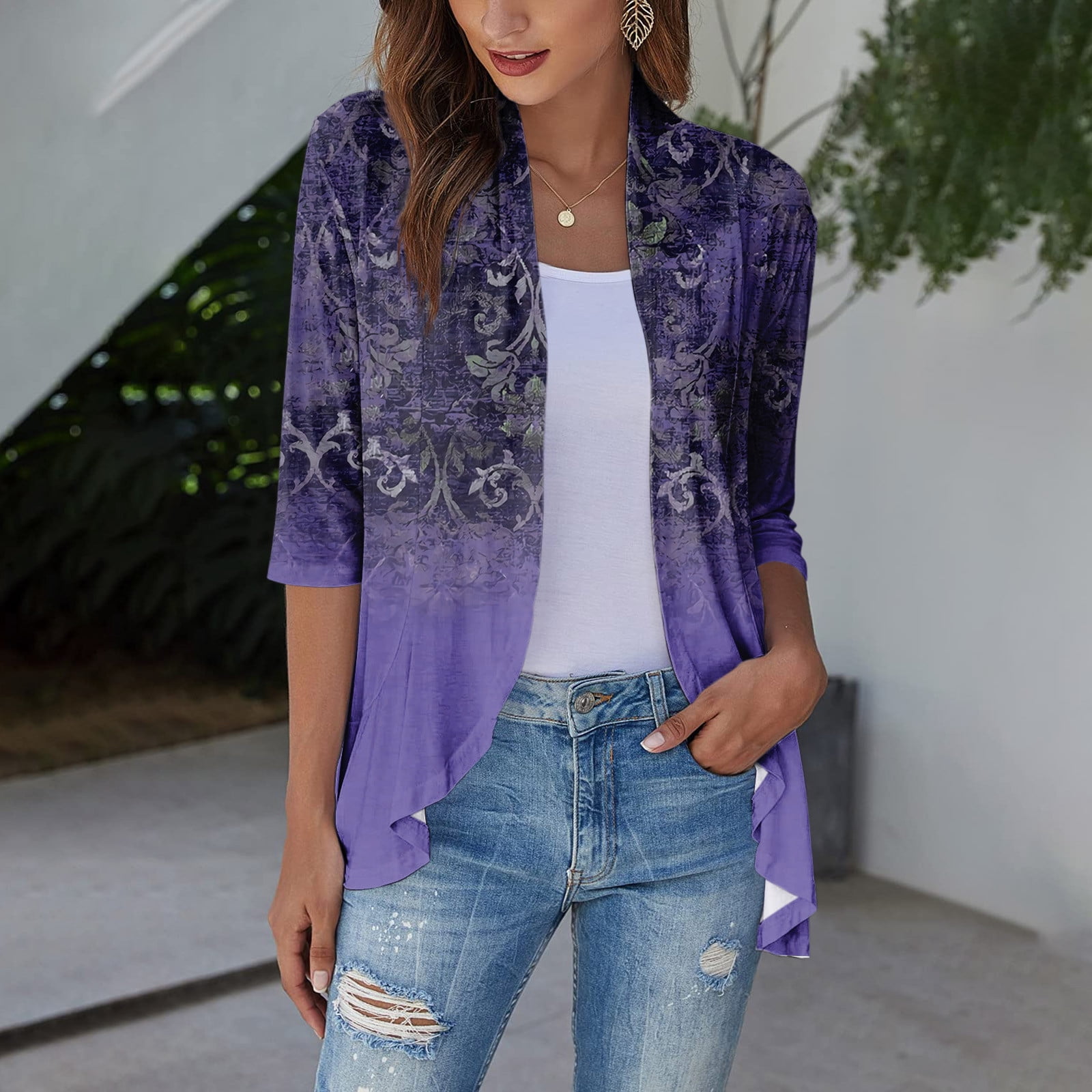 Sheer Dress Jackets for Women QWANG Casual Lightweight Open Front 3/4