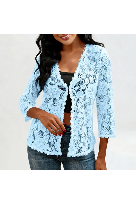 Sheer Embroidered Lace Cardigan for Women, Lightweight Loose-Fitting Cover-Up for Dresses and Beach