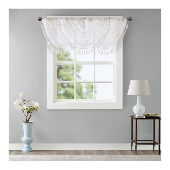 Sheer Embroidered Waterfall Valance White 38x46"