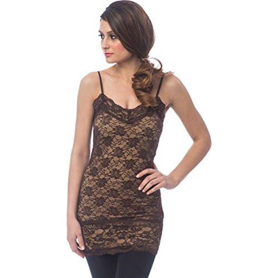Sheer Extra Long Lace Cami w/ Adjustable Straps …