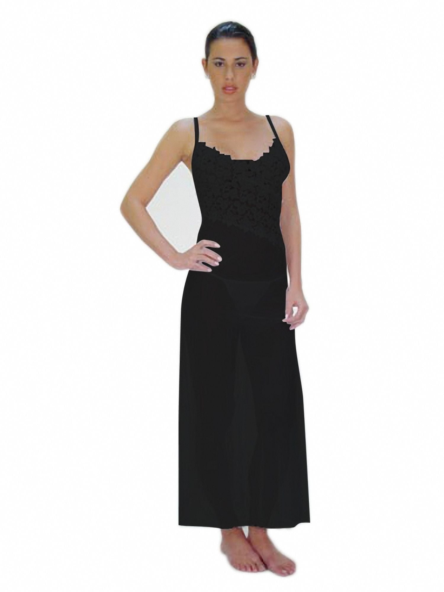 Sheer Fabric Gown with Angle-Cut Lace Bodice and Matching Thong -  Walmart.com