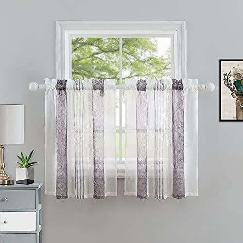 Sheer Farmhouse Cafe Curtain 30 inch Length Beige Sheer Bathroom Curtain Window with Vertical