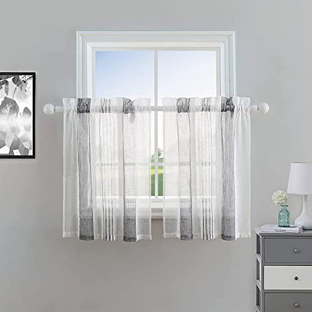 Sheer Farmhouse Cafe Curtain 30 inch Length Beige Sheer Bathroom ...