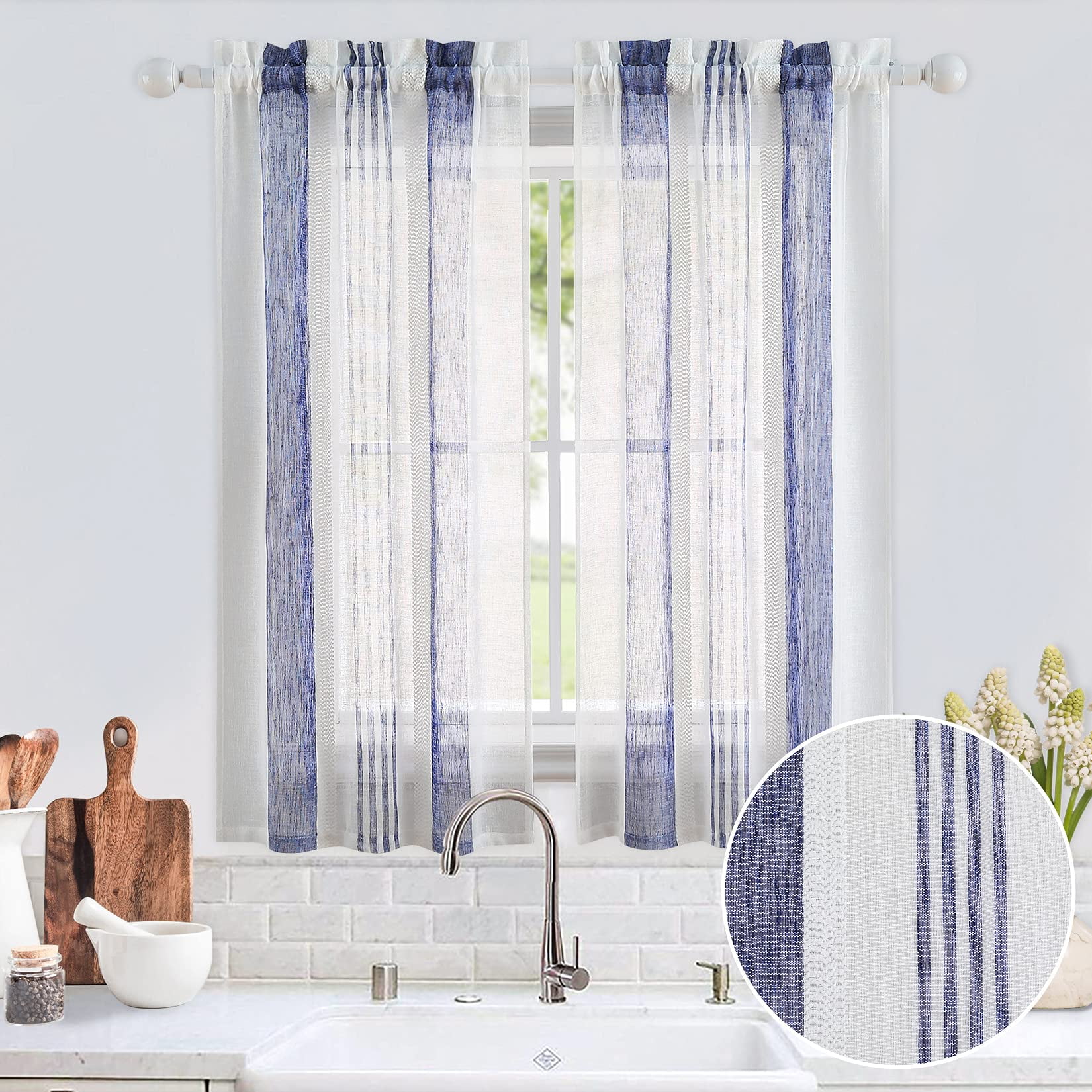 Sheer Farmhouse Cafe Curtain 30 inch Length Beige Sheer Bathroom ...