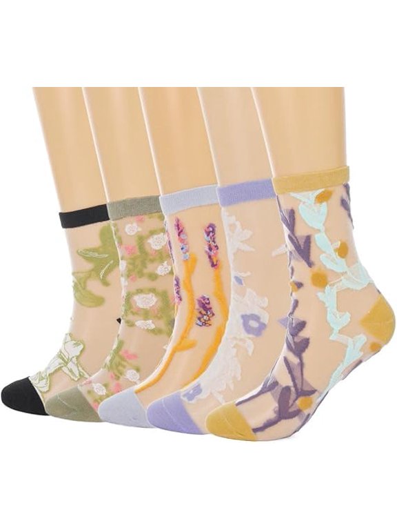 Sheer Floral Socks for Women, Transparent Ankle Ruffle Socks, Heart Socks, Ultra Thin Crew Fancy Dress Sock