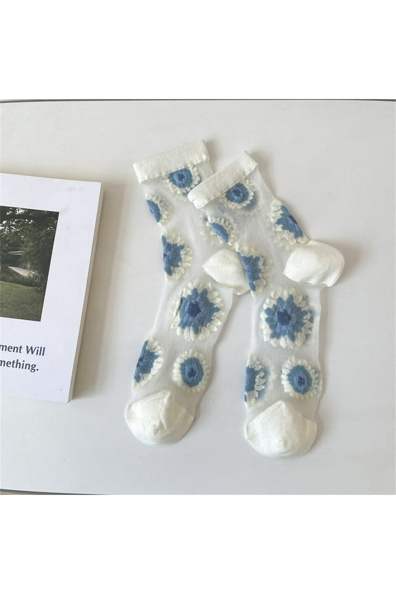 Sheer Floral Stockings | Transparent Tights with Cotton Sole for Weddings, Parties & Cosplay Under 5$, Hontri Womens Girls Socks Lace Mesh Crew Socks , White, One Size