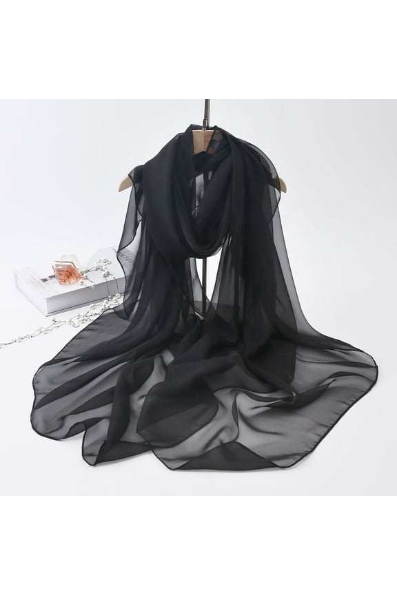 Sheer Gauze Scarf Wrap, Lightweight Sun Protection Shawl for Women, Soft Breathable Summer Neck Cover for Beach Vacation, Elegant Solid Color Scarf for Outdoor and Daily Use - Black