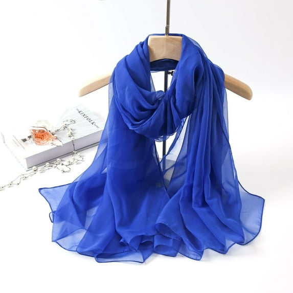 Sheer Gauze Scarf Wrap, Lightweight Sun Protection Shawl for Women, Soft Breathable Summer Neck Cover for Beach Vacation, Elegant Solid Color Scarf for Outdoor and Daily Use - Blue