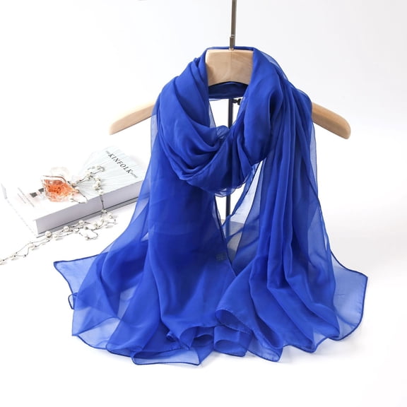 Sheer Gauze Scarf Wrap, Lightweight Sun Protection Shawl for Women, Soft Breathable Summer Neck Cover for Beach Vacation, Elegant Solid Color Scarf for Outdoor and Daily Use - Blue