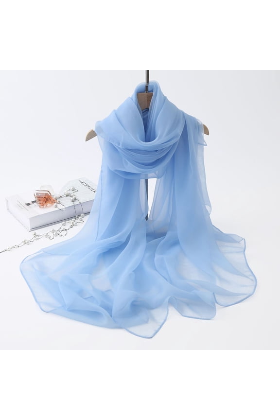 Sheer Gauze Scarf Wrap, Lightweight Sun Protection Shawl for Women, Soft Breathable Summer Neck Cover for Beach Vacation, Elegant Solid Color Scarf for Outdoor and Daily Use - Light Blue