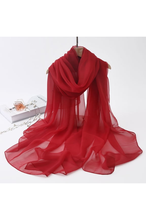 Sheer Gauze Scarf Wrap, Lightweight Sun Protection Shawl for Women, Soft Breathable Summer Neck Cover for Beach Vacation, Elegant Solid Color Scarf for Outdoor and Daily Use - Wine