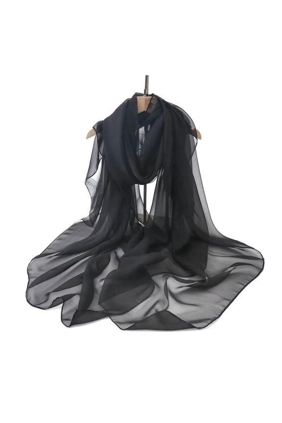 Sheer Gauze Scarf Wrap, Lightweight Sun Protection Shawl for Women, Soft Breathable Summer Neck Cover for Beach Vacation, Elegant Solid Color Scarf for Outdoor and Daily Use - Black