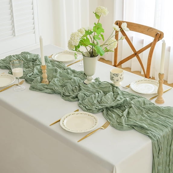 Sheer Gauze Table Runner 35 x 157 Inch Long Cheesecloth Tablecloth for Wedding and Party Decorations