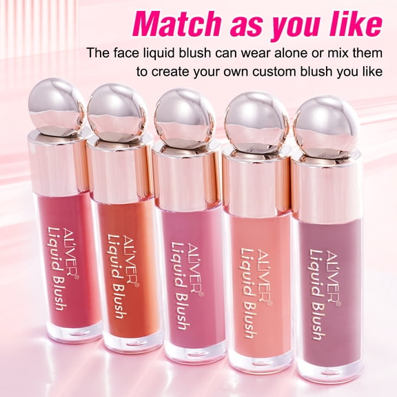 Sheer Glow LongWear Liquid Blush 5-Color Set,Add A Natural Rosy Glow To Your Cheeks,0.25 OZ (7.5 Ml) Per Bottle