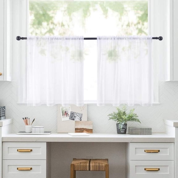 Sheer Kitchen Curtains Semi Transparent & Easy Care, Light Filtering Short Window Valances with Rod Pocket – Privacy Blurring Curtains for Bathroom Sink Above Cabinet
