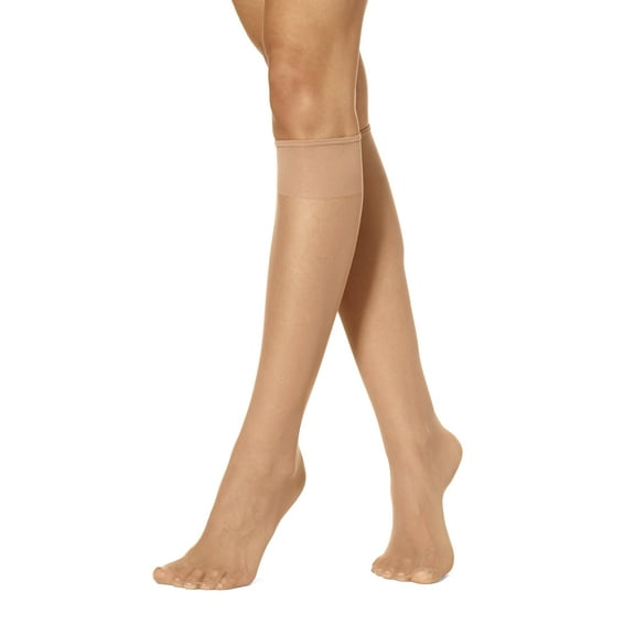 No nonsense Women's Sheer Knee Highs with Comfort Top 8 Pair Pack, Tan, Plus