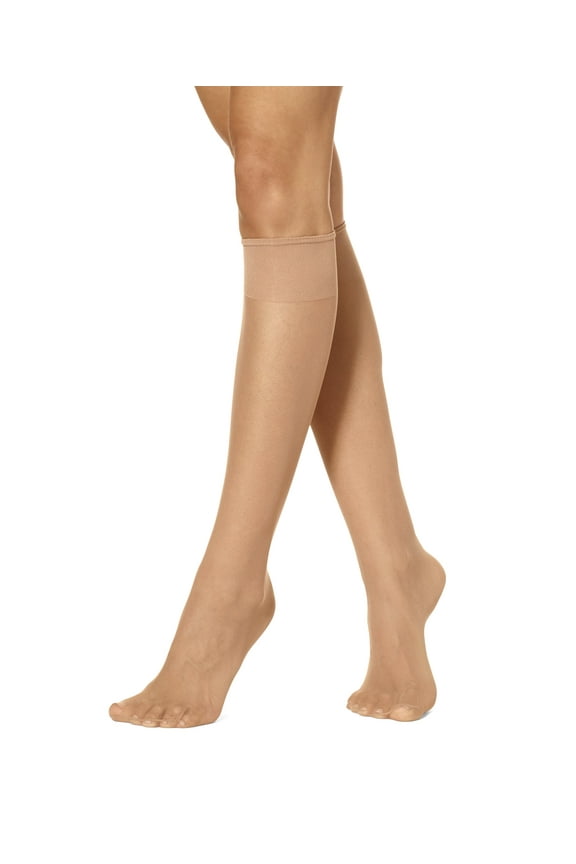 Women's Sheer Knee Highs with Comfort Top 8 Pair Pack, Tan, Plus