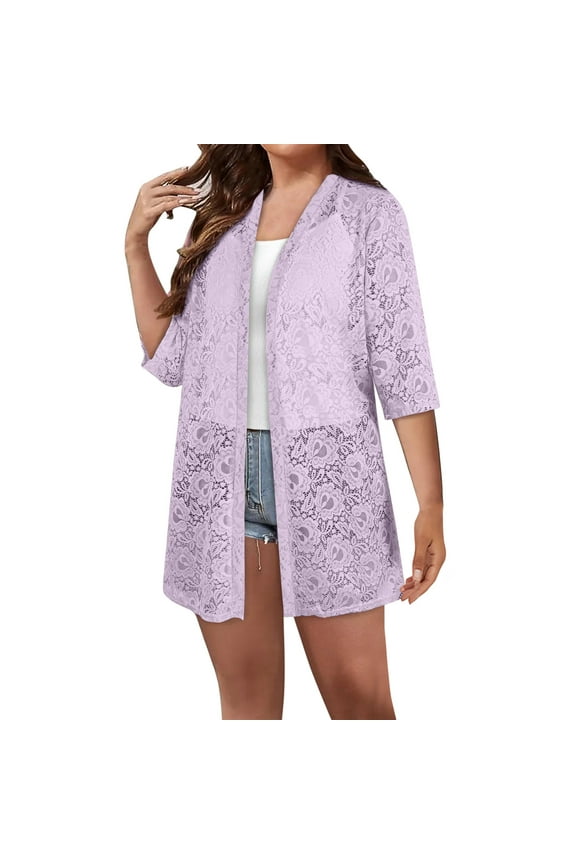 Sheer Lace Blazer Jacket Women 2025 - 3/4 Sleeve Open Front Mesh Office to Resort Cover Up Breathable Minimalist Quiet Luxury Summer