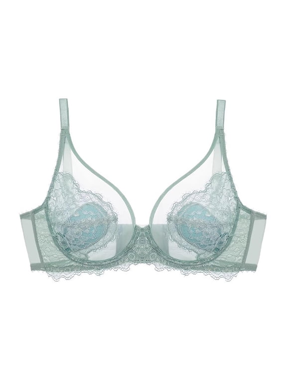 Sheer Lace Bras for Women Sexy Underwire See Through Lingerie Unlined Mesh Bra Adjustable Lightweight Intimate Bra Mint Green M