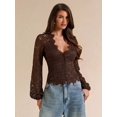 thumbnail image 1 of Sheer  Button Front Top with Deep V-Neck and Lantern Sleeves, 1 of 6