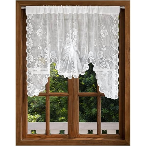 Vlanace Sheer Lace Valance for Kitchen Window, Half Tie-Up Rod Pocket Curtain ...