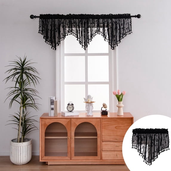 Sheer Lace Valances for Windows, Decorative Window Swags with Tassels for Kitchen, Living Room, and Bedroom, Lightweight Polyester with Rod Pocket for Easy Installation