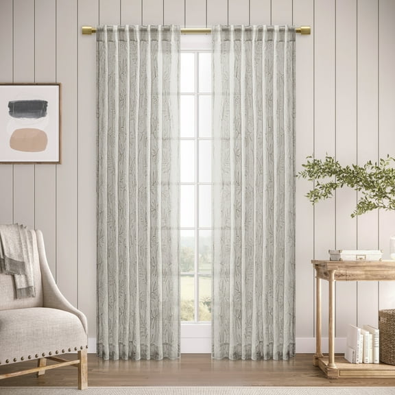 Sheer Leaf Rod Pocket With Back Tab Panel 52"W x 96"L - Grey