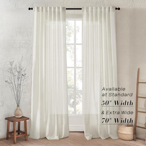 Sheer Linen Curtain Set, 2-Pack Cream 108" - Light Filtering Ceiling Track Drapes for Homeowners & Living Room