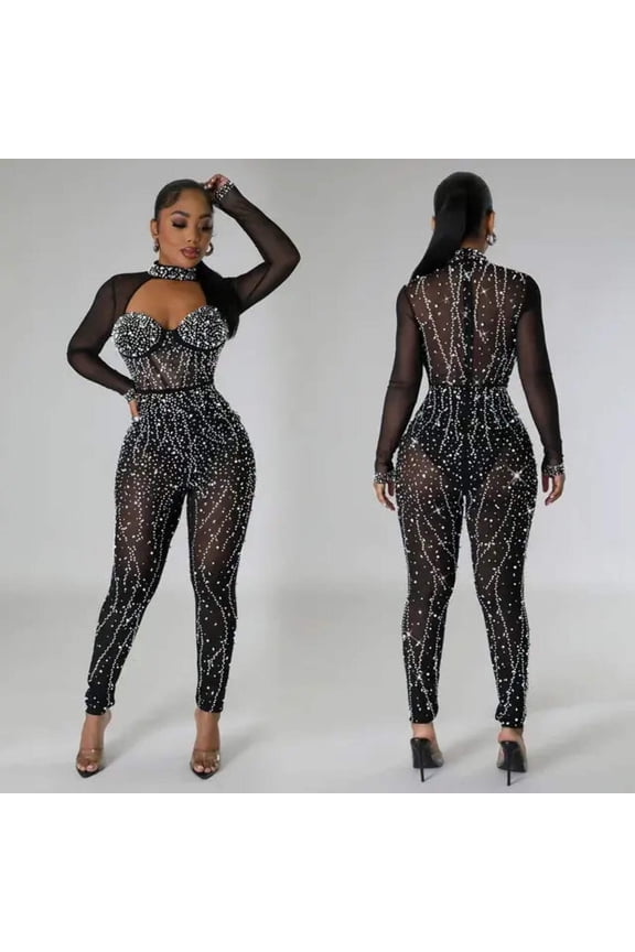 Sheer Long Sleeve MeshSee Through Jumpsuit