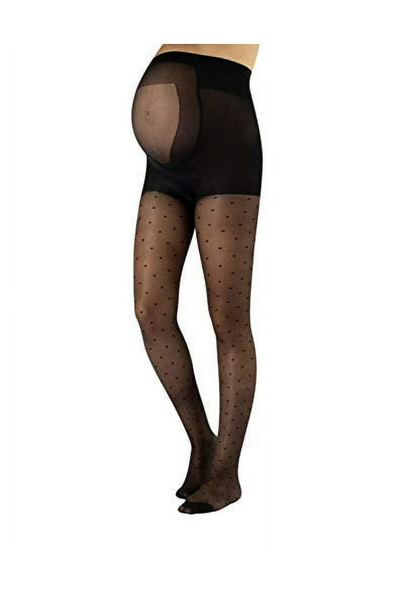 Sheer Maternity Pantyhose with Polka Dots | Patterned Pregnancy Tights | S, M, L, XL | Black | 20 DEN | Made in Italy (M, Black)